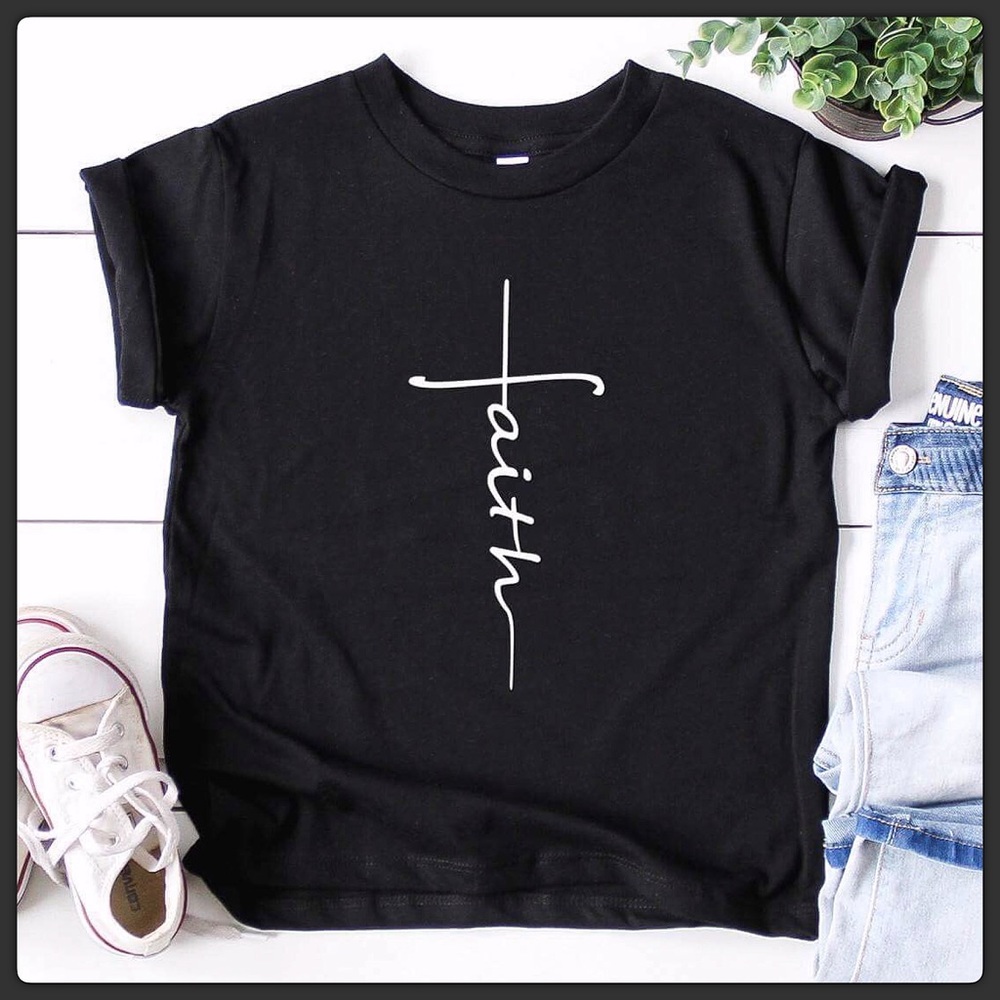 Kids! White “Faith” Black T-shirt tee - Picture 5 of 5
